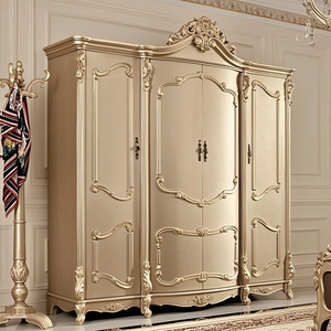 Armario de Lujo Clásico Francés de Caoba, Estilo Luis XV, con Tallados en Dorado Marfil, Mueble Elegante para Dormitorio, Diseño Premium, Producto OEM - Product Image 1