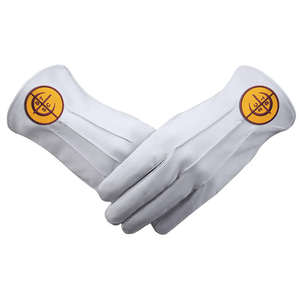 Guantes Masónicos de Tela Premium con Bordado Dorado, Diseño de Compás Cuadrado y Punto de Cruz - Product Image 5