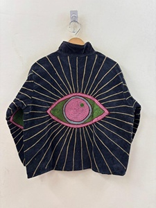 <b>Top</b> Product Black Suzani Velvet Jacket Women Evil Eye Embroidered Ethnic Kimono <b>Coat</b> Boho Winter Outerwear Festival Jacket - Product Image 3