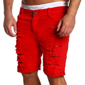 กางเกงยีนส์ขาสั้นผู้ชายสไตล์ลำลอง สีน้ำเงิน ดำ ขาว ขาดรุ่ย แต่งขอบ  สำหรับฤดูร้อน - Product Image 3