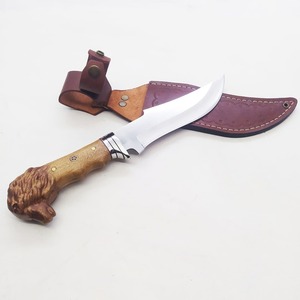 Couteau de chasse haut de gamme avec manche sculpté en tête de lion, manche en bois et lame en acier inoxydable, design à pointe tombante pour usage extérieur - Product Image 5