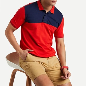 Polo de manga corta para hombre en bloques de color rojo y azul marino con ribete en contraste, corte regular, tejido informal. - Product Image 3