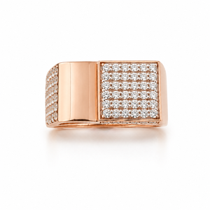 <b>Mens</b> 18KT Rose Gold Micro Pave Cubic Zirconia Square Signet <b>Ring</b> Open Adjustable Band Geometric Statement Wedding Party Gift - Product Image 1