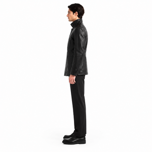 <b>Men's</b> Slim Fit Genuine Leather Modern Field <b>Jacket</b> with Semi-Aniline Finish Matte-Waxed Handfeel Custom Front Logo-Autumn - Product Image 3