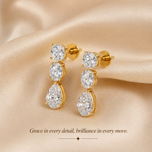 10K Gold Lab Grown Diamond Drop Earrings | <b>Cushion</b> Oval Pear Cut D-E Color Diamonds VVS-VS Clarity | Luxury Wedding Fine Jewelry - Product Image 4