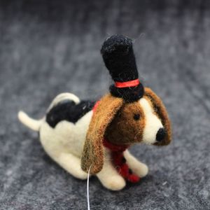 Handcrafted Felt Basset Hound <b>Dog</b> <b>Figurine</b> With Top Hat And Bow Tie 3.9in Height Traditional Style Plush Toy Indoor Decor - Product Image 4