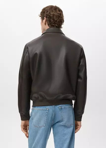 <b>Men's</b> Black PU <b>Leather</b> Breathable Moto <b>Jacket</b> Stand Collar Zipper Closure Regular Length Regular Fit Winter Style Faux Fur Trim - Product Image 3