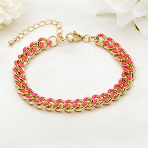 Bracelet gourmette ajustable en argent sterling 925 plaqué or avec émail rose vif, bijoux pour femme, vente en gros - Product Image 1