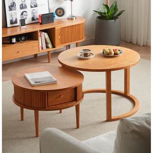 Modern Wooden <b>Coffee</b> <b>Table</b> <b>Set</b> Round <b>Nesting</b> <b>Coffee</b> <b>Table</b> with Storage Drawer Living Room Furniture Indonesia Supplier - Product Image 2