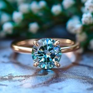 Elegante Anillo de Compromiso de Moissanita Azul, Plata de Ley 925, Chapado en Oro, Engaste de Garras, Aniversario de Bodas, Lujo - Product Image 3