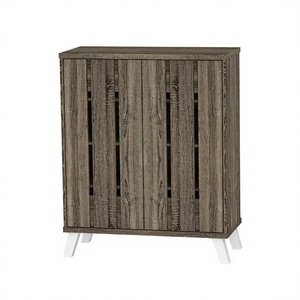 Meuble à chaussures moderne 25_0025 contemporain à 4 niveaux en bois avec portes à lattes verticales, organisateur d'entrée respirant, mobilier de maison - Product Image 5