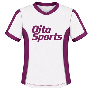 Camiseta de Rugby Blanca y Morada de Manga Corta con Cuello en V, Uniforme de Equipo Personalizado, Transpirable, para Entrenamiento Deportivo - Product Image 1