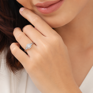 Women's 0.60 TCW Real <b>Diamond</b> <b>Ring</b> in 14K White Gold | Round Halo Engagement <b>Ring</b> Anniversary Wedding Fine Jewelry Gift Bridal - Product Image 2