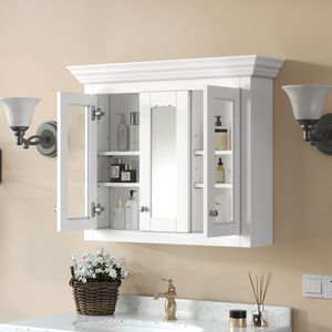 Armadietto da Bagno da 35 Pollici con Specchio Regolabile, 5 Ripiani Chiusi, Mobile in Vetro da Parete per Stoccaggio - Product Image 2