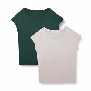 T-shirt en coton et fibre de bambou pour femme, col rond, tricoté, manches courtes, coupe ample, vêtement décontracté d'été - Product Image 3