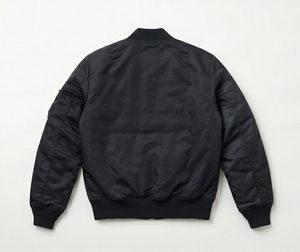 Chaqueta Bomber Negra para Hombre, Cierre de Cremallera, Color Sólido, Resistente al Viento, Ropa Exterior Informal, Cuello Camisero, Material de Poliéster - Product Image 2
