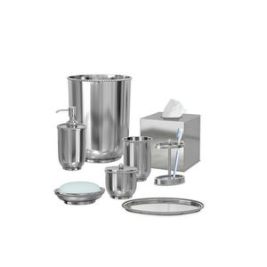 Modern Stainless Steel <b>Bathroom</b> <b>Set</b> Six-Piece Round Soap Dispenser Tumbler Toothbrush Holder Tissue Box Cover Tray Easy To Clean - Product Image 1