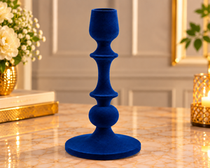 Porte-bougie sans flamme en velours bleu floqué pour la décoration de la maison, table à manger, style festif, mariages, événements de Noël et de Pâques - Product Image 2