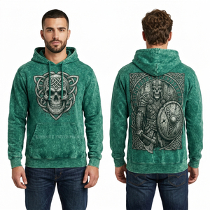 Sudadera con capucha gris tie-dye con cremallera para hombre, estampado gráfico, estilo urbano, punk rock, mano de esqueleto, jersey con capucha de forro polar con lavado ácido personalizado - Product Image 3