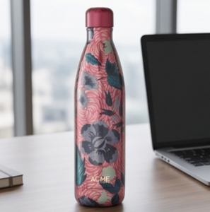 Botella de Agua de Cobre con Base Rosa y Estampado Floral, Elegante y Ecológica para Uso Diario, Yoga, Gimnasio, Viajes, Regalo - Product Image 1