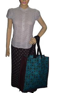 Eco Friendly Flower Print Natural Jute Tote <b>Bag</b> with Rope Handle - Product Image 3