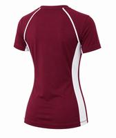 T-shirt d'entraînement respirant à manches courtes pour femme, coloris bordeaux et blanc, à séchage rapide, en polyester, tendance et très vendu