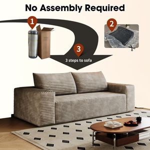 Set Divano in Tessuto Corduroy a 3 Pezzi da 180 cm, con Divanetto e Divano Lungo, Seduta Profonda, per Soggiorno, Camera da Letto, Sala Conferenze, 1 Pezzo, Nessun Montaggio Richiesto - Product Image 2