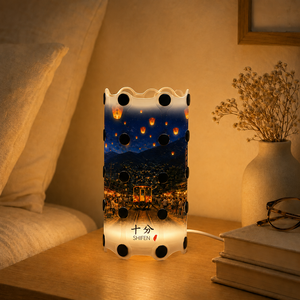 Lampe de table DIY SHIFEN Classic Taiwan Scenic en PP avec abat-jour imprimé personnalisé, design à clipser et base lumineuse en bois LED pour cadeau - Product Image 1
