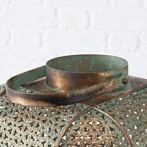 Linternas de templo marroquí Huracanes Vientre de celosía con estampado de pétalos Vintage para velas LED o de cera Patina - Product Image 6