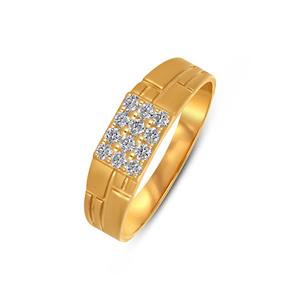 Wholesale 14K Solid Gold <b>Men</b>’s <b>Ring</b> Contemporary Diamond Cluster Jewelry Polished Yellow Gold Band with Engraved Geometric - Product Image 1