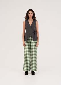 Haut cache-cœur vintage en lin pour femme, sans manches, col en V, avec liens latéraux, pour le bureau, ODM, écologique - Product Image 3