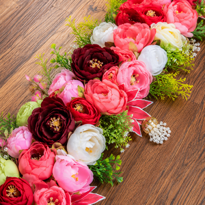 Paire de Torans Floraux Artificiels Rose Blanc Rouge avec Pompons de Perles – Décoration Moderne Écologique en Plastique pour la Maison - Product Image 2