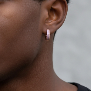 Natural <b>Diamond</b> Rose Gold Iced Out Hoop Earrings Round Brilliant Cut <b>Diamond</b> Pave Huggie Earrings Luxury Gold <b>Diamond</b> <b>Jewelry</b> fo - Product Image 1