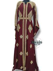 Caftán Marroquí con Cuentas Awais House, Abaya Abierta de Manga Larga, Vestido Modesto con Cuello en V para Adultos, Bordado para Bodas y Eid - Product Image 3