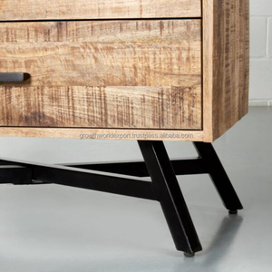 Meuble bar en bois style loft urbain avec base en métal industriel, finition chêne rustique, coffre de rangement pour spiritueux - Unité à 4 tiroirs - Product Image 6