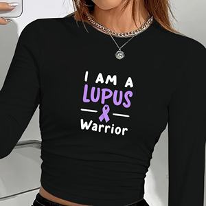 Camisa de manga larga de moda para mujer con diseño de cinta de Conciencia de Warrior Lupus - Product Image 1