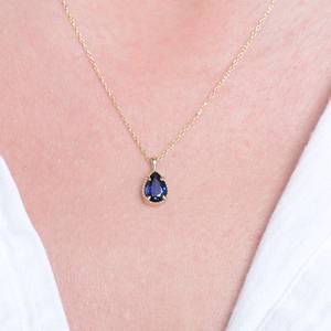 จี้เพชรพลอยสีน้ำเงินทรงลูกแพร์ เงินแท้ 925 ชุบทอง 14K จี้พลอยแท้ประจำเดือนเกิด - Product Image 3