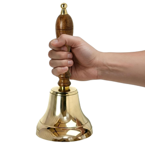 Brass Hand Bell Wooden Handle <b>Vintage</b> Decorative Brass Bell Bell Wooden Grip Reception <b>Desk</b> Bell Nautical Home Decor Wedding - Product Image 3