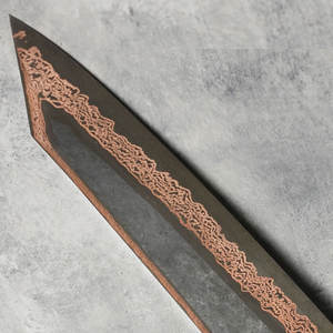 Cuchillo para cortar y rebanar con diseño de cobre damasco y elegante mango negro, herramienta de cocina profesional para carne y verduras - Product Image 5