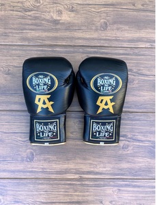 Wholesale No Boxing No Life Canelo Black Real Cowhide Leather Boxing Gloves Mexican Style Lace-Up Hand Grips Moisture Wicking - Product Image 1