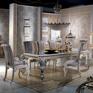 Luxury Rococo Style Solid Mahogany Dining <b>Table</b> Set with <b>Buffet</b> Cabinet High End Hand-Carved Silver Gold Accent Finish - Product Image 2