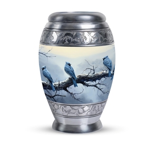 Urna Funeraria Metálica 'Paraíso Oceánico Atardecer Dorado Intenso' - Recipiente Decorativo para Cenizas con Borde Plateado Grabado a Mano para Amantes de la Naturaleza - Product Image 6