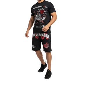 Ensemble court pour homme, streetwear, 2 pièces, t-shirt graphique et short, coton lourd, survêtement oversize, tenue gothique personnalisée - Product Image 4