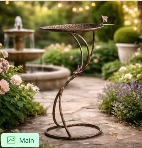 Indian <b>Cast</b> <b>Iron</b> <b>Bird</b> <b>Bath</b> with Durable Aluminium Metal Rustic Floral Design Garden Ornament for Backyard Yard Use - Product Image 2
