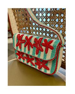 Sac à main rectangulaire en cuir fait main avec motif zèbre rouge et blanc, broderie en coton, thème animalier - Product Image 2