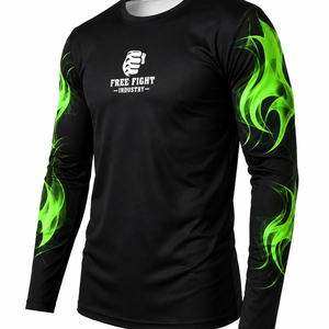 Men's Full Sleeve Rash Guard Black With Green <b>Flame</b> Print Quick Dry Polyester Sport <b>Shirt</b> - Product Image 4
