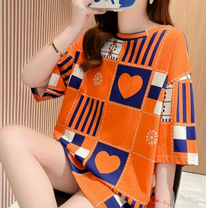 Hardhoodi Interation Plus Size Women's <b>Patchwork</b> Anti-Wrinkle O-Neck Pullover Short Sleeve 100% Cotton Casual Summer Knit - Product Image 1