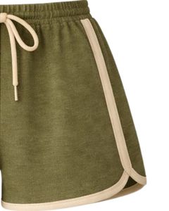 Conjunto de Camisola y Pantalones Cortos para Mujer en Verde Oliva y Beige, Traje de Dos Piezas para Verano, Top Corto de Mezcla de Algodón con Estampado de Hongos y Pantalones Cortos con Cordón Ajustable - Product Image 5
