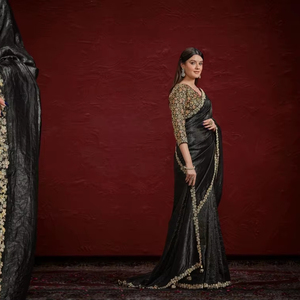 Colección de Sari de seda étnica de diseñador recién lanzada para adultos Ropa de fiesta femenina con patrón floral que incluye pañuelos florales - Product Image 1