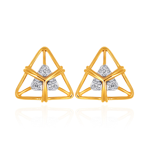 Boucles d'oreilles clous triangulaires en or jaune 18 carats avec diamants naturels taille brillant rond, design minimaliste, bijoux pour femme - Product Image 1